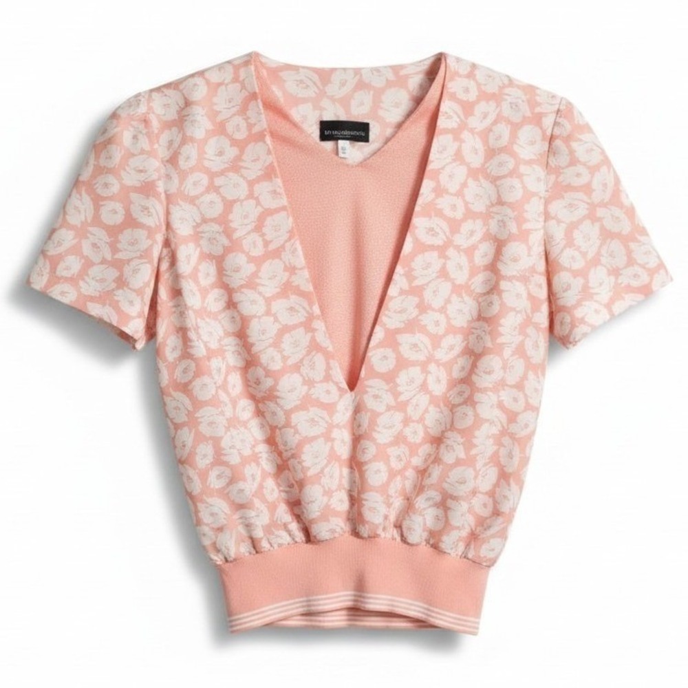 CB Collections Vintage Peach Floral V-Neck Blouse, Woman's Size 14.5 Top